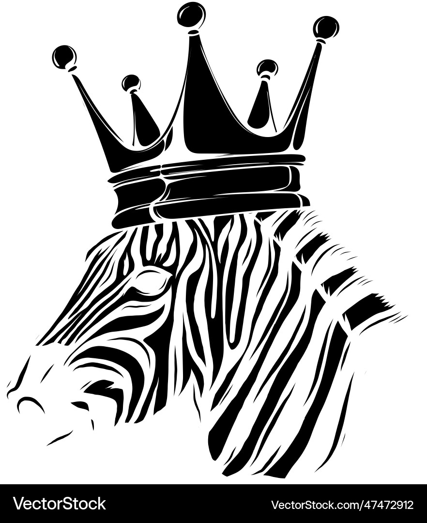 Black silhouette of zebra head with crown on white Black silhouette of zebra head with crown on white Vector Image