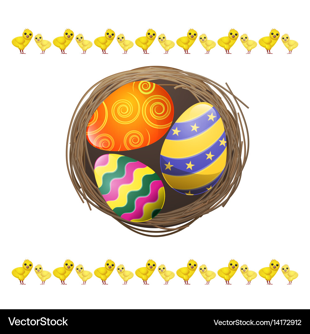 Colored eggs in bird nest isolated Vector Image
