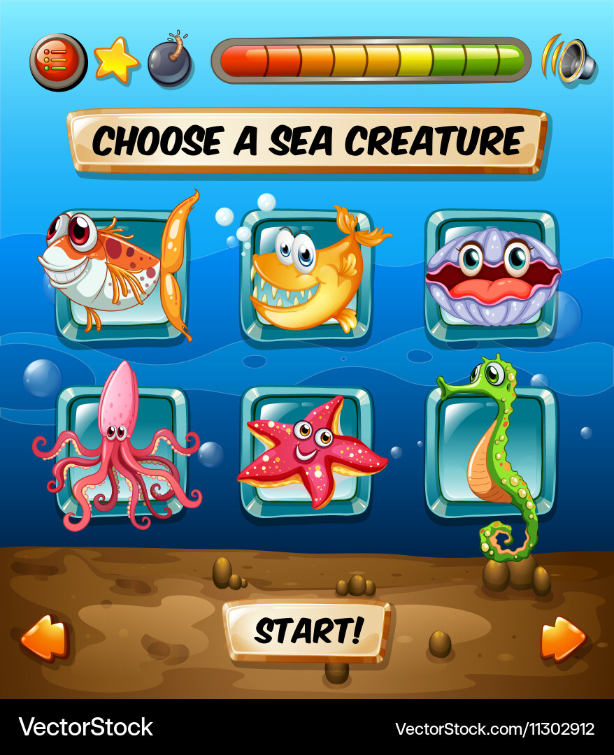 Computer game template with underwater scene Vector Image