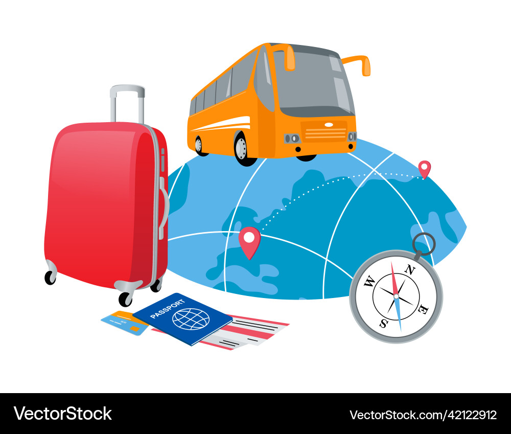 Concept of travelling around the world on a bus Concept of travelling around the world on a bus vector image