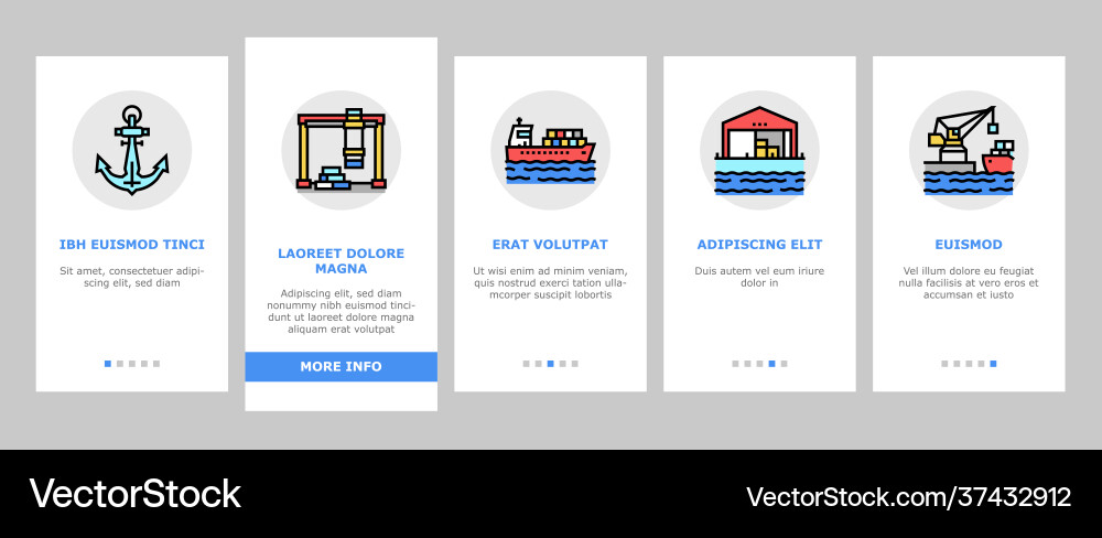 Container port tool onboarding icons set Container port tool onboarding icons set vector image