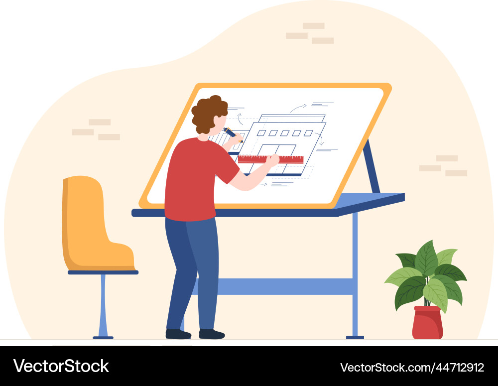 Drafting engineer or architect working on drawing Drafting engineer or architect working on drawing vector image