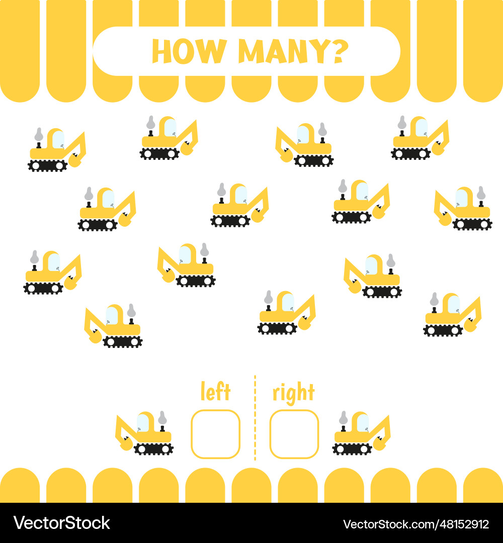 How many excavators right and left counting game vector image