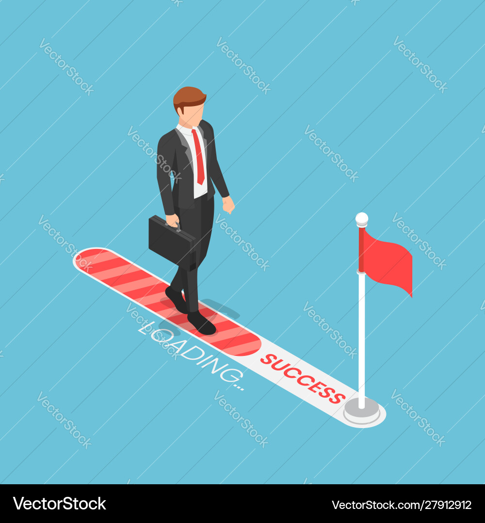 Isometric businessman walking on progress loading Isometric businessman walking on progress loading vector image