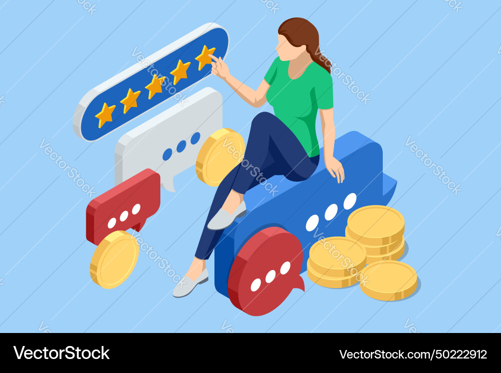 Isometric customer review or feedback mobile vector image