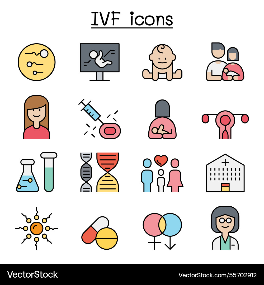 Ivf in vitro fertilization icon set colorline vector image