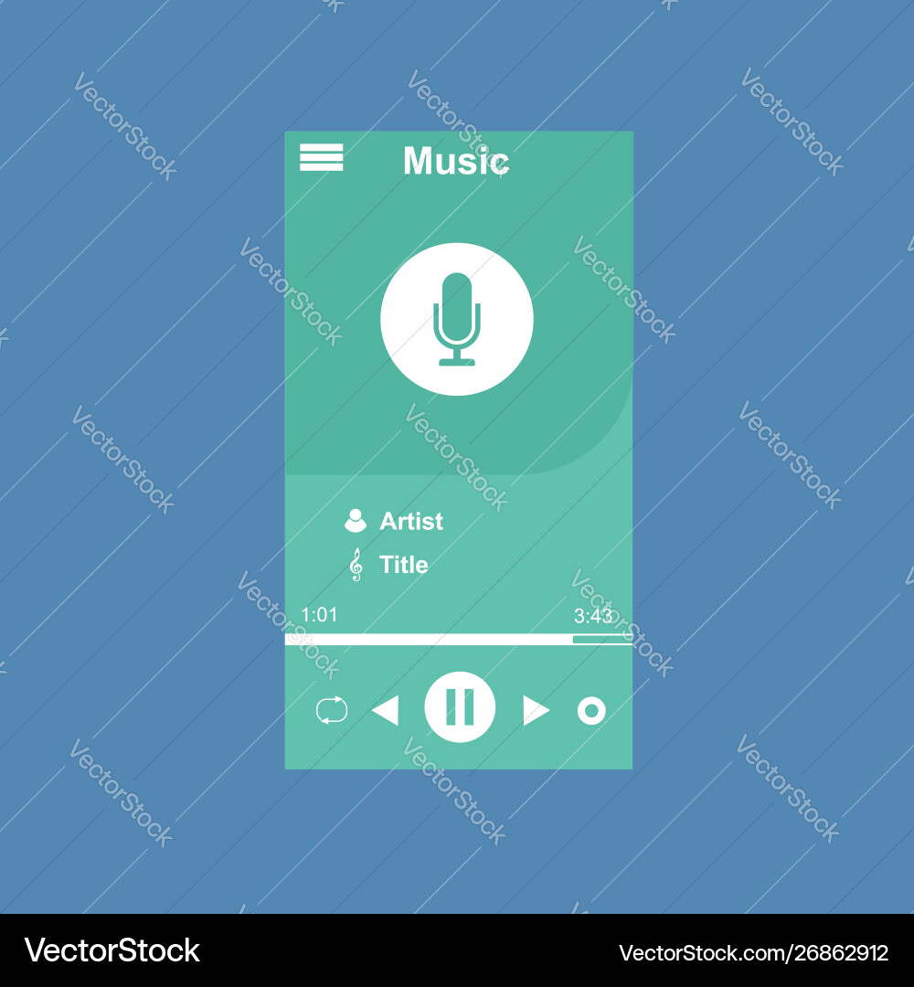Media player application app template with flat Media player application app template with flat vector image