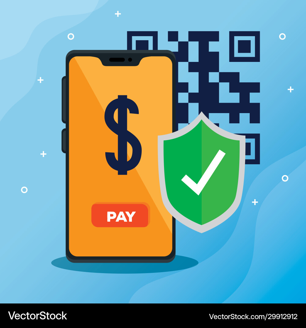Scan qr code with smartphone and shield vector image
