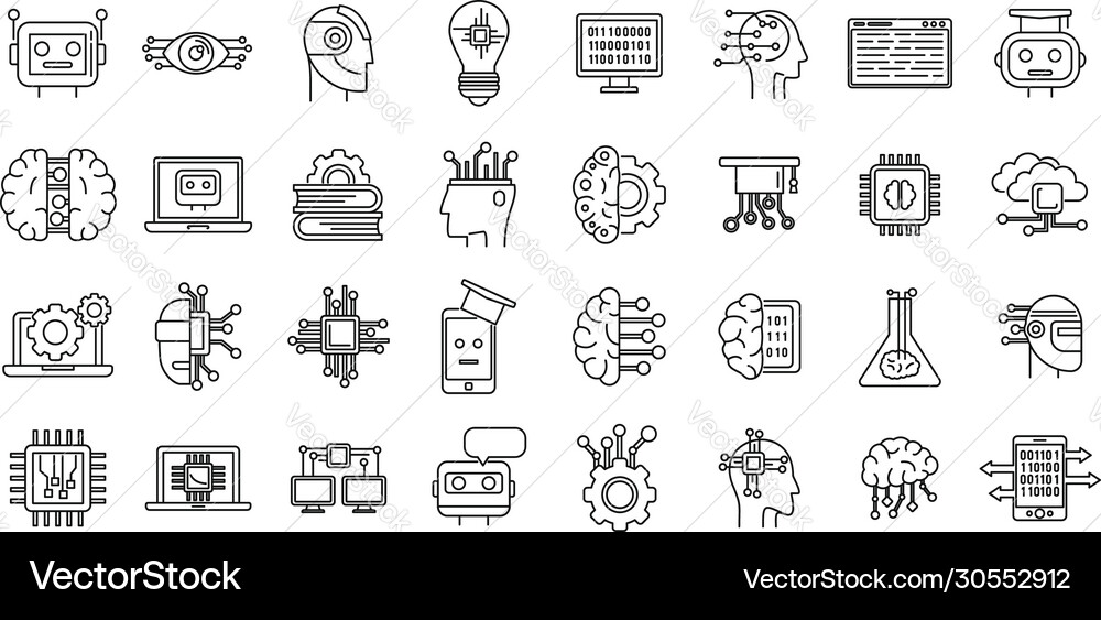 Science machine learning icons set outline style Science machine learning icons set outline style vector image