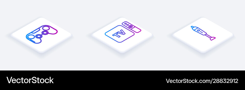 Set isometric line gamepad tv box receiver Set isometric line gamepad tv box receiver vector image