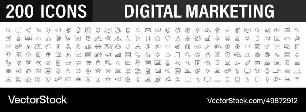 Set of 200 digital marketing web icons in line Vector Image
