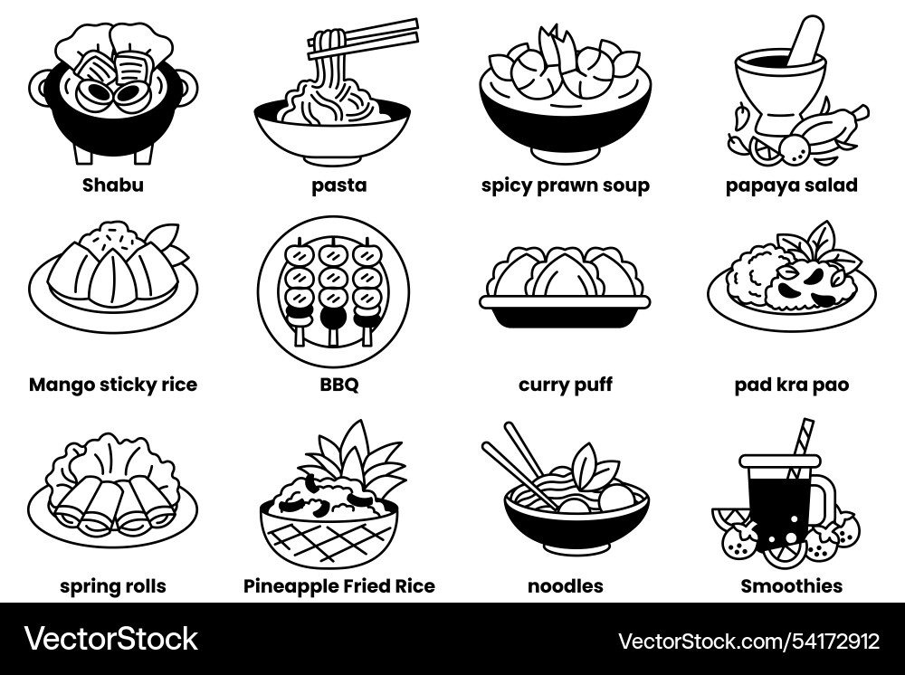 Set of icons in various food concepts line Set of icons in various food concepts line Vector Image