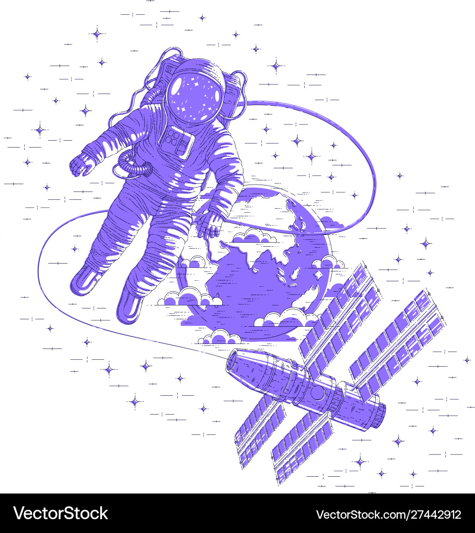 Spaceman flying open space connected Vector Image