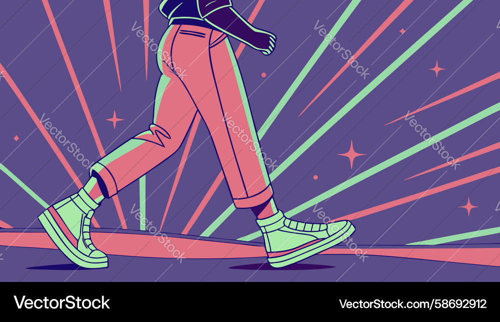 Stylish figure walking dynamically on a vibrant Vector Image