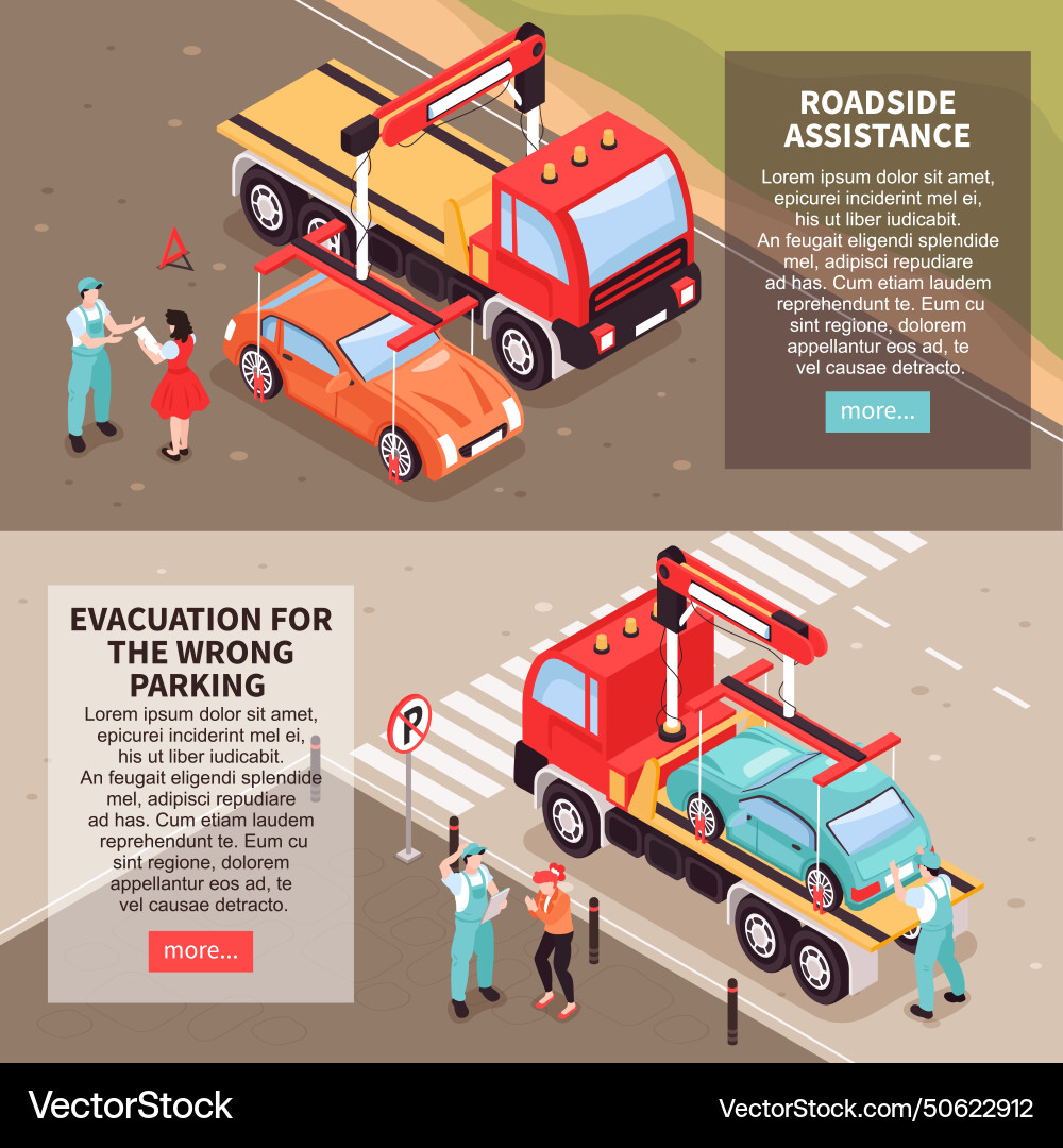 Tow truck horizontal banners Tow truck horizontal banners vector image