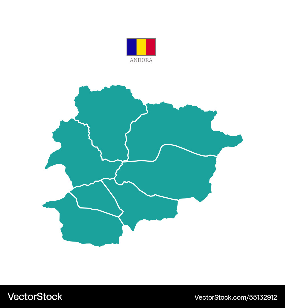 Turquoise map of andorra with states and flag Turquoise map of andorra with states and flag vector image