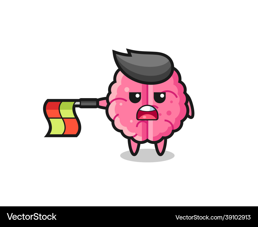 Brain character as line judge hold the flag vector image
