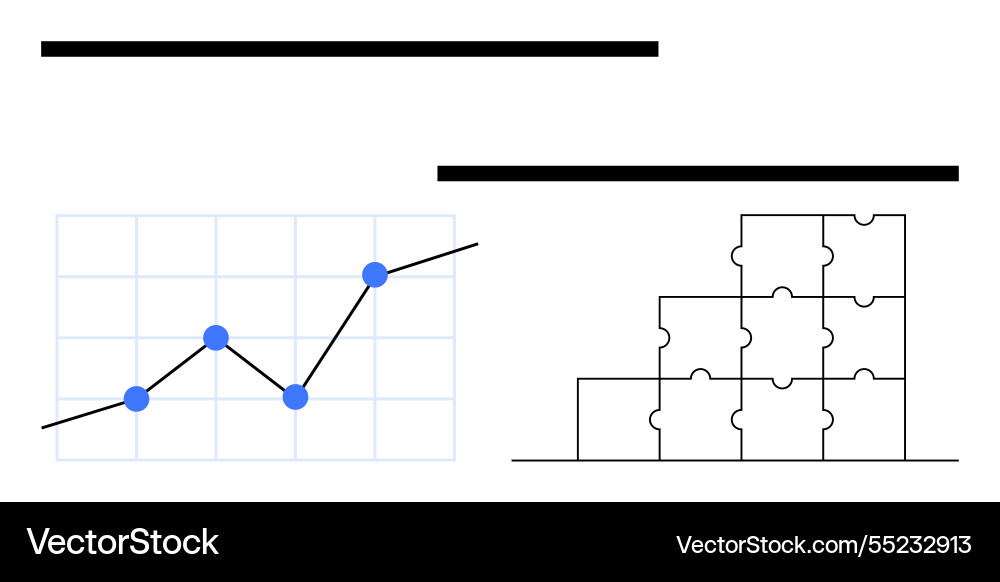 Growth chart with blue data points and a puzzle Growth chart with blue data points and a puzzle vector image