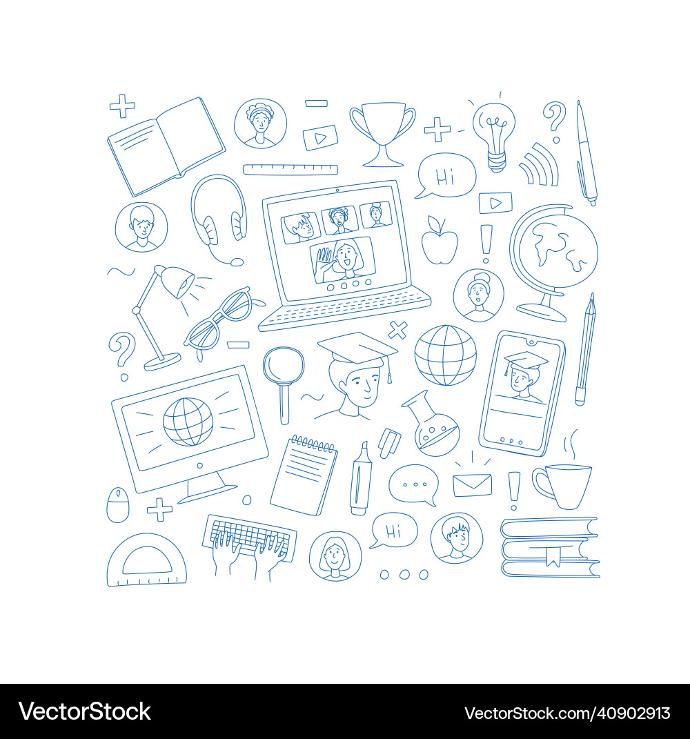 Learning online e-learning video call chat Learning online e-learning video call chat vector image