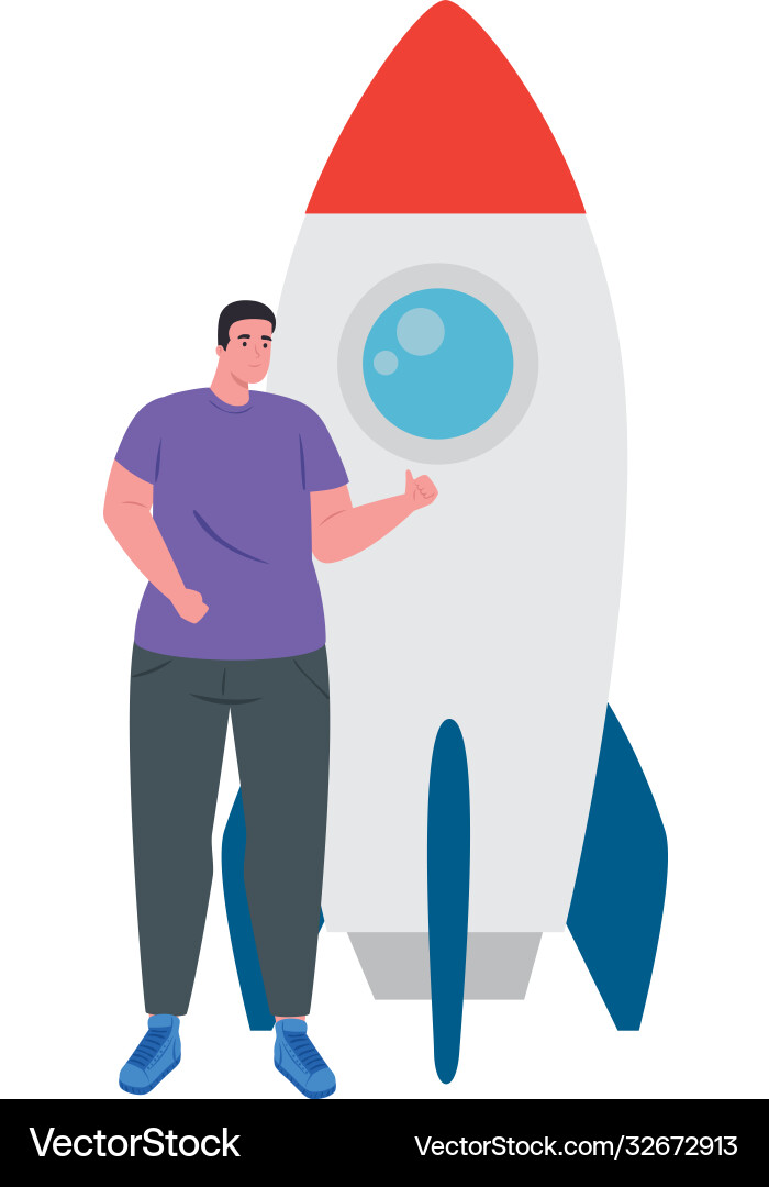 Man with start up rocket design vector image