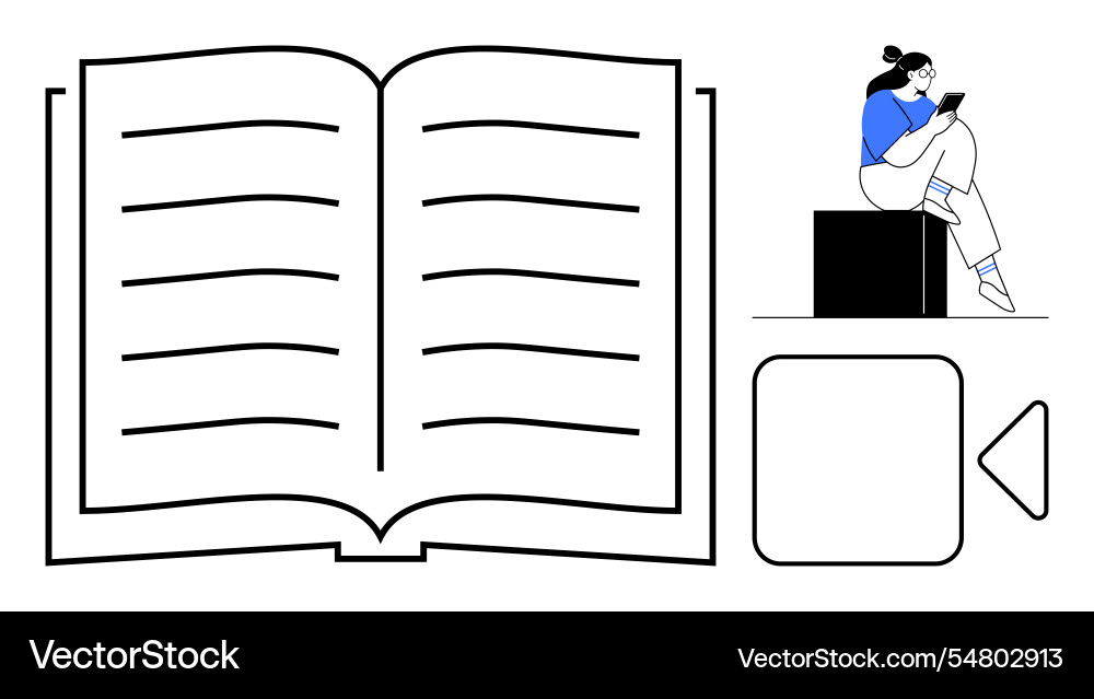 Open book with lines person reading on block Vector Image