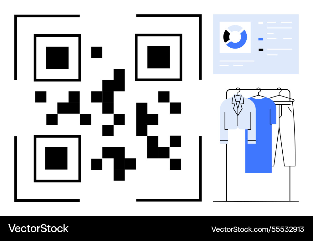 Qr code next to clothing rack and data chart Qr code next to clothing rack and data chart vector image