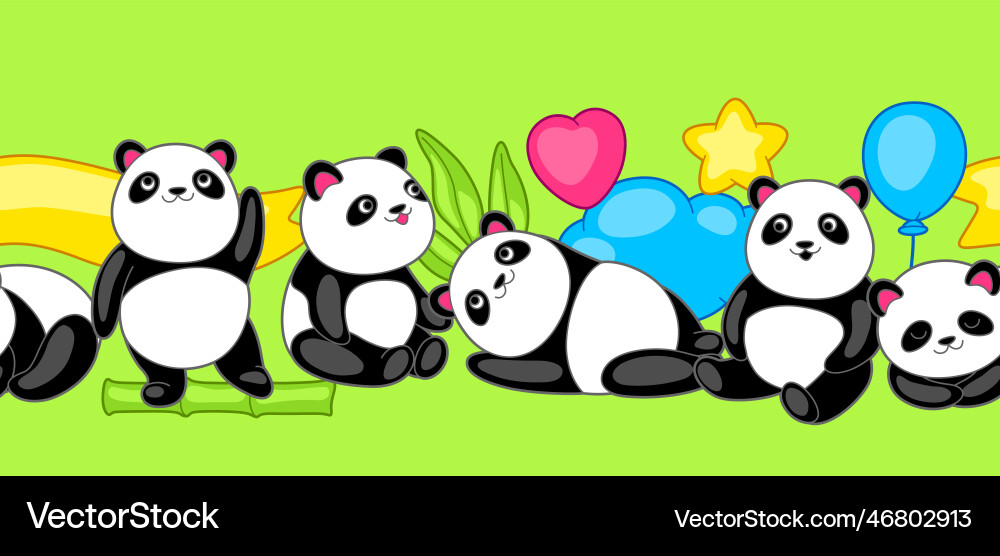 Seamless pattern with cute kawaii little pandas Seamless pattern with cute kawaii little pandas vector image