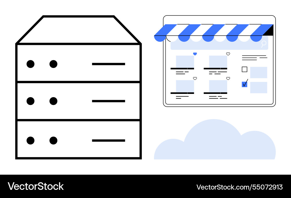 Server with e-commerce website and cloud Server with e-commerce website and cloud Vector Image