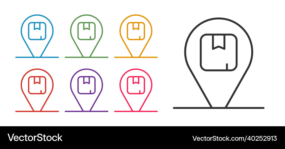 Set line location with cardboard box icon isolated Set line location with cardboard box icon isolated Vector Image