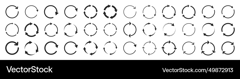 Set of circle arrows elements black loading symbol vector image