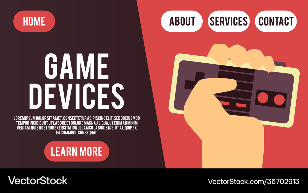 Website page template for video games devices shop Website page template for video games devices shop vector image