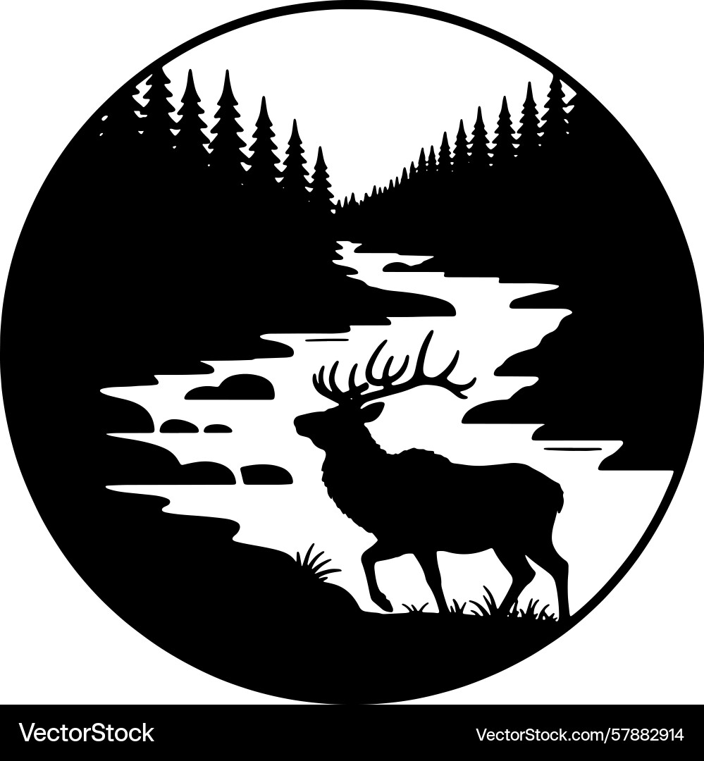 Black and white scenic elk silhouette design Vector Image