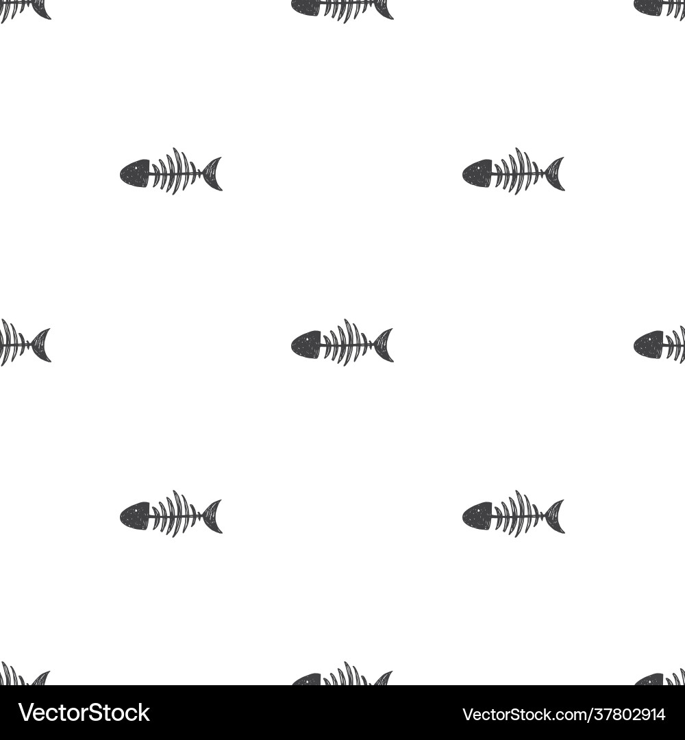 Fish bones seamless pattern skeleton sketch Fish bones seamless pattern skeleton sketch vector image