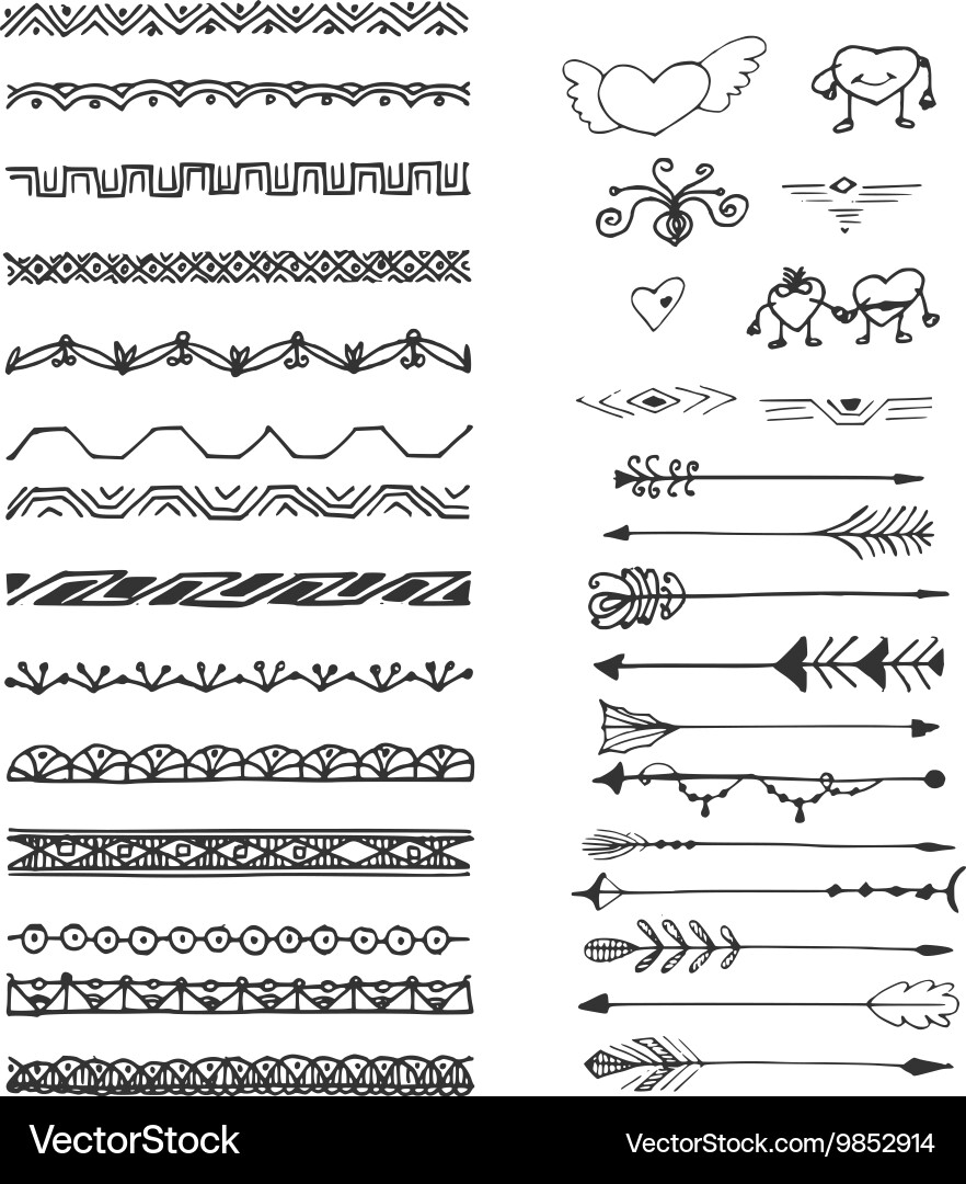 Hand drawn border set and design element vector image