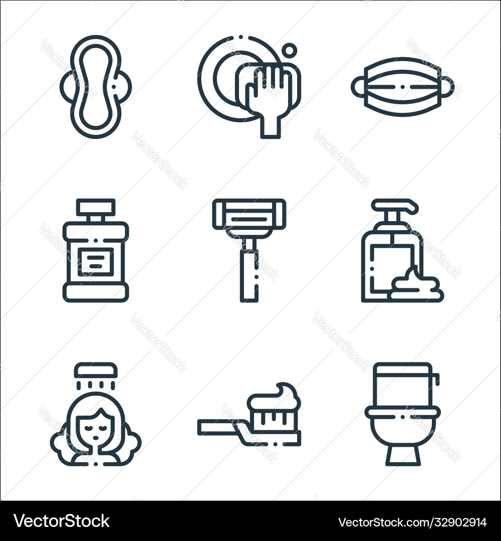 Hygiene routine line icons linear set quality Hygiene routine line icons linear set quality vector image