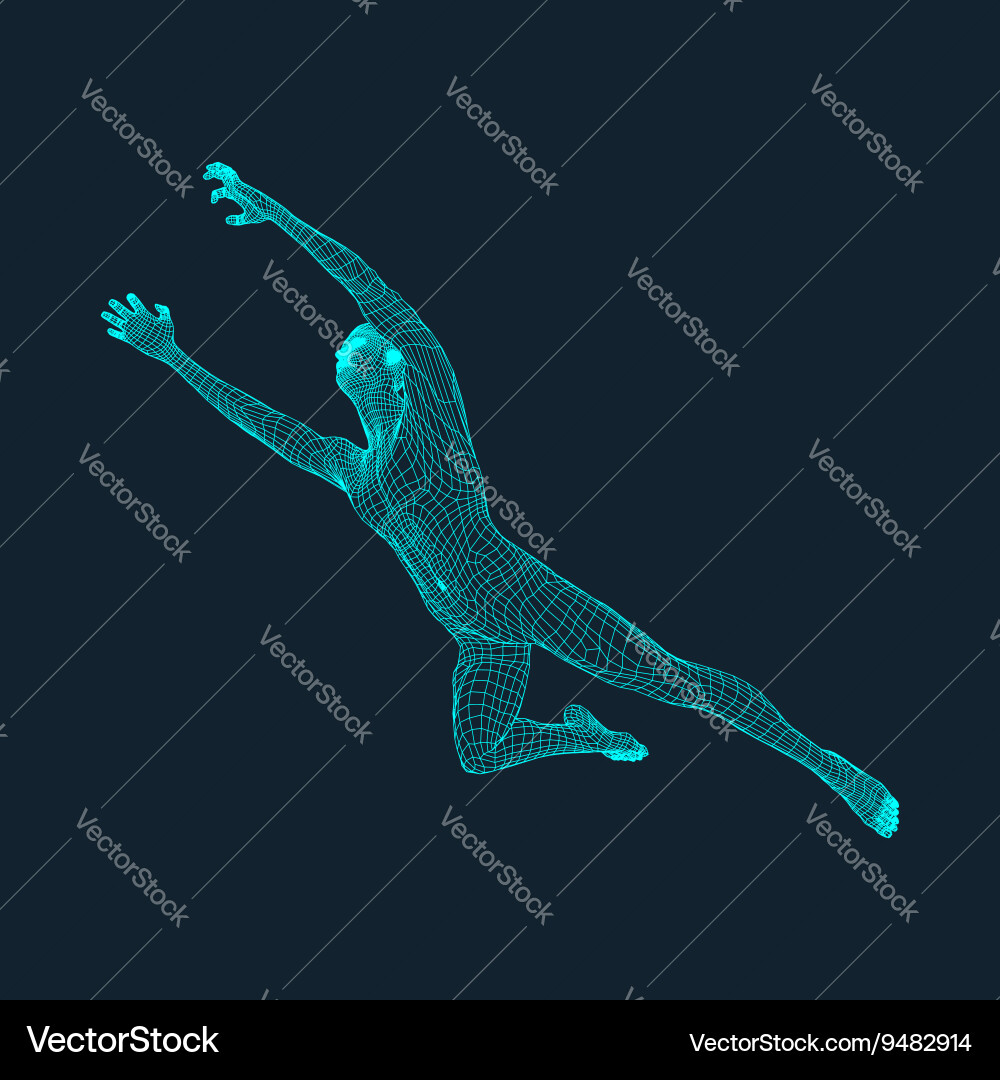 Jump man polygonal design 3d model Vector Image