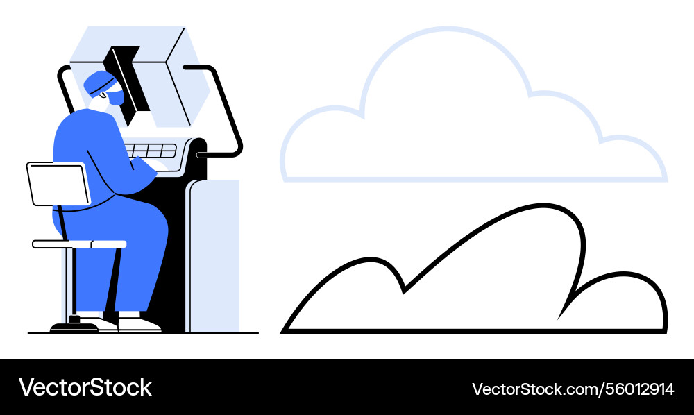 Person working on computer with cloud computing Person working on computer with cloud computing Vector Image