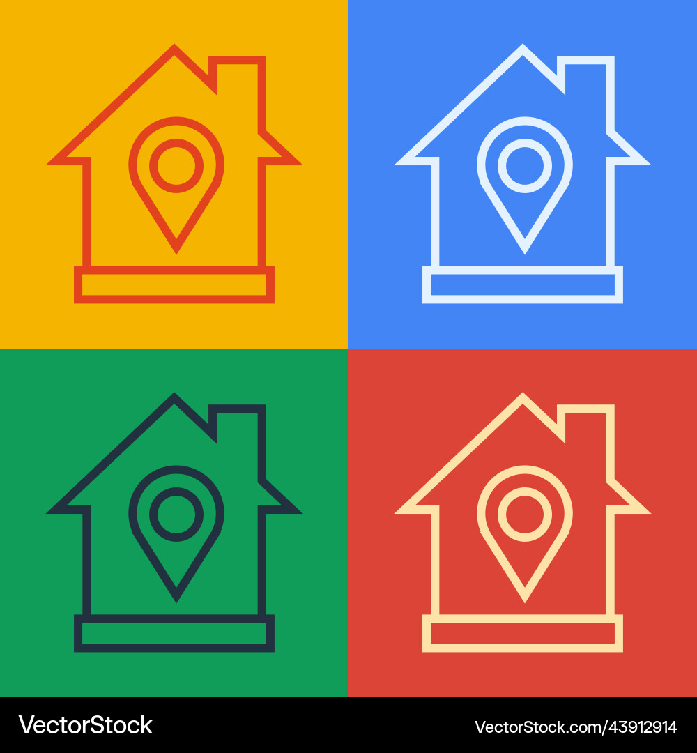 Pop art line map pointer with house icon isolated Pop art line map pointer with house icon isolated vector image