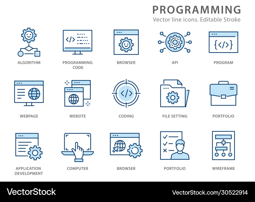 Programming line icon set Programming line icon set vector image