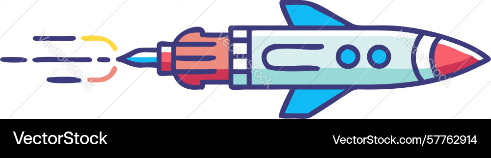 Rocket with dashed motion lines dynamic space vector image