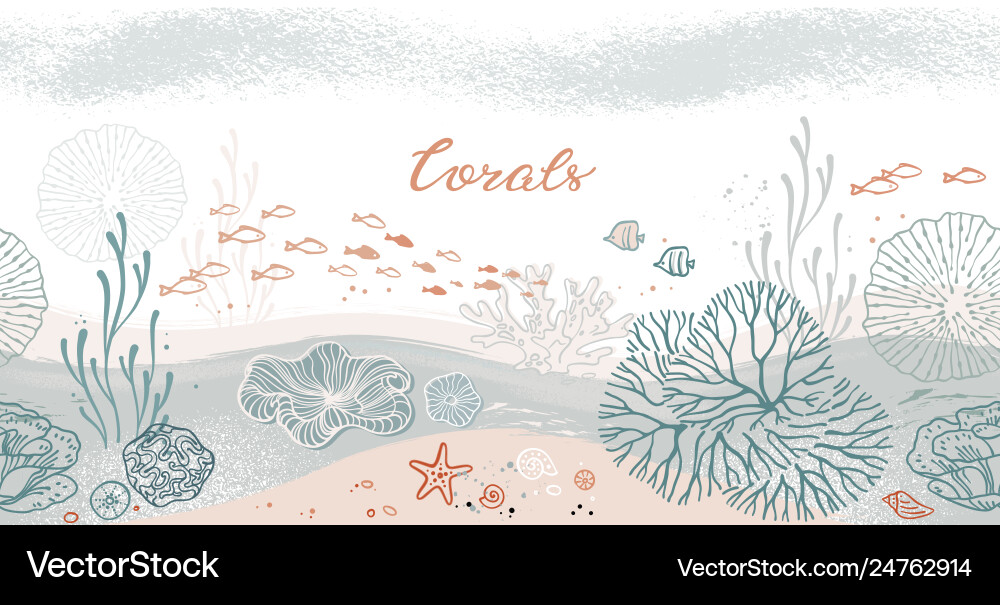 Seamless horizontal pattern with corals algae Seamless horizontal pattern with corals algae vector image