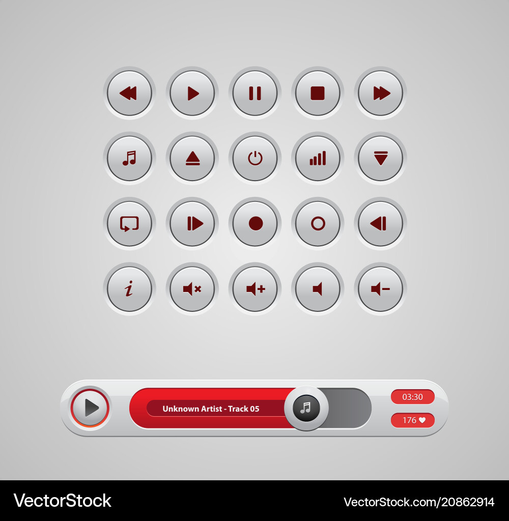 White round media player buttons and audio vector image
