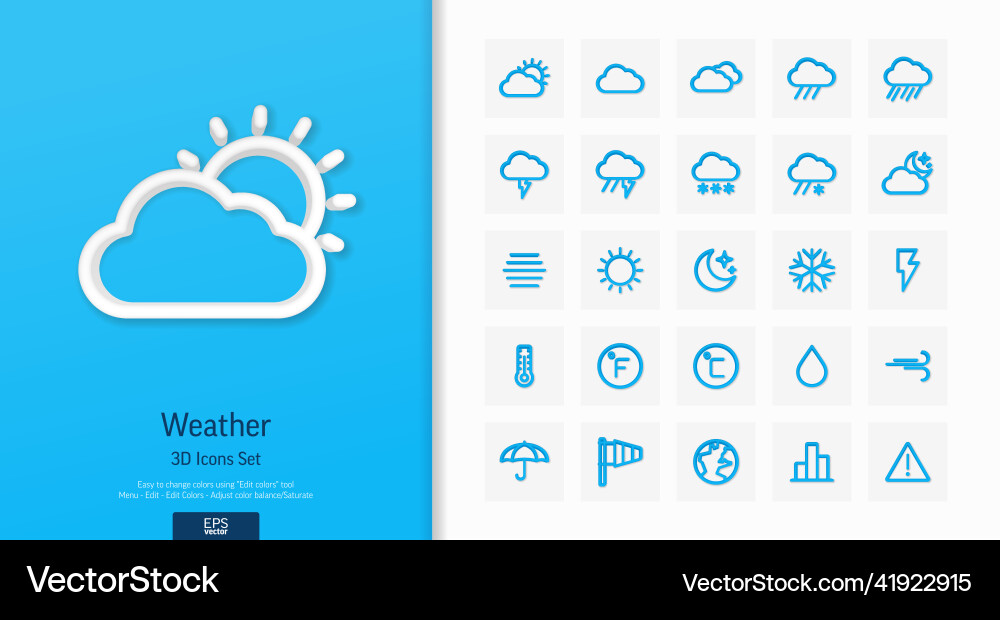 3d realistic style icons set with weather 3d realistic style icons set with weather vector image