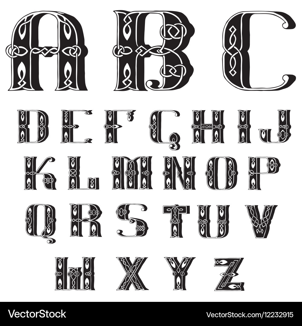 Beautiful celtic font with patterns vector image