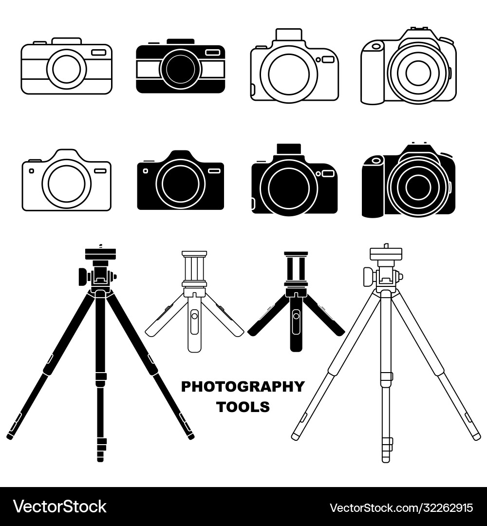 Camera and Tripod Set Vector Image