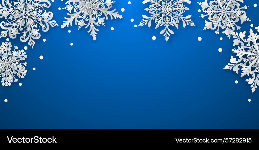 Christmas with paper snowflakes on blue Vector Image
