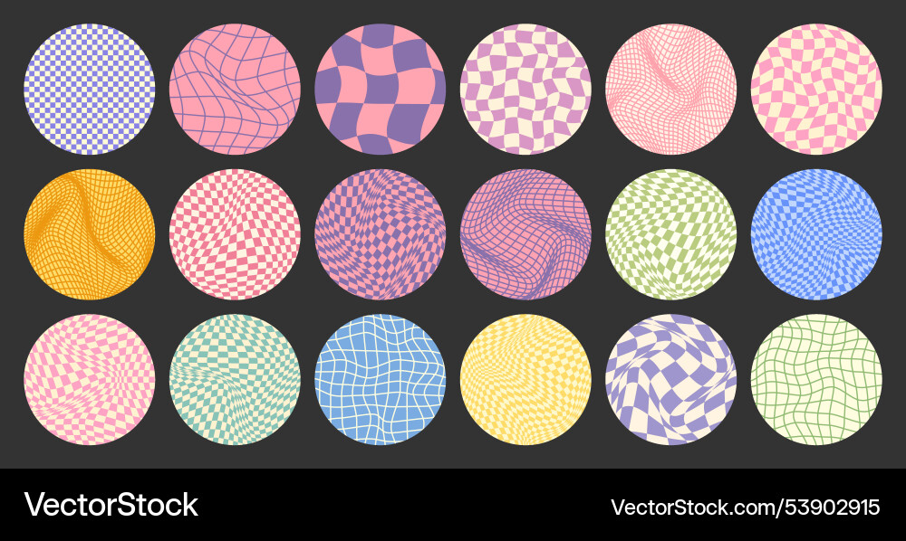Groovy checkered pattern round colorful tiled Groovy checkered pattern round colorful tiled vector image