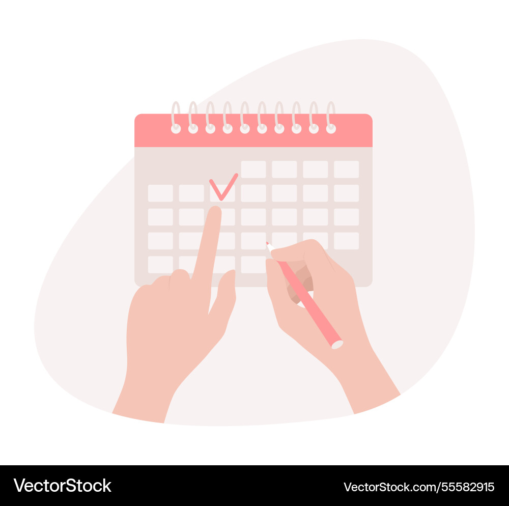 Hands pointing to a red checked date on calendar Hands pointing to a red checked date on calendar vector image