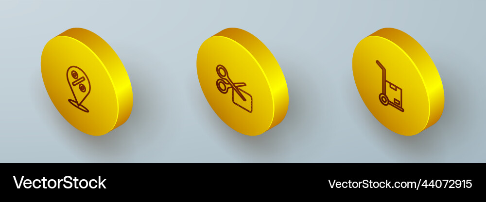 Set isometric line location with percent scissors Set isometric line location with percent scissors Vector Image