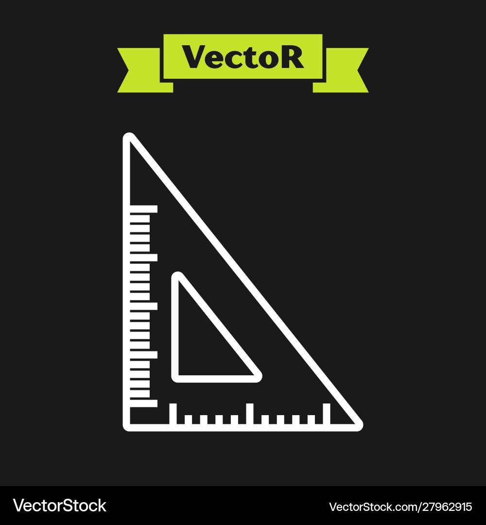 White line triangular ruler icon isolated on black Vector Image